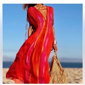 Vibrant Red and Pink Women's Dress